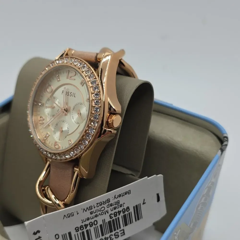 Fossil ES3466 Women’s Rose Gold-Tone Crystal Bezel Quartz Chronograph w/ Box